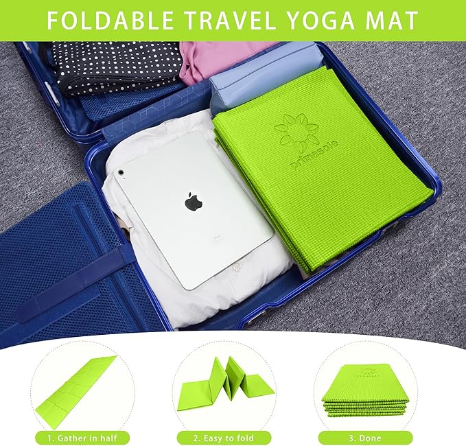 Folding Yoga Travel Pilates Mat Foldable Easy to Carry to Class Beach Park Tear resistant Travel Picnics 4mm Thick 9 Colors