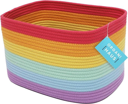 OrganiHaus Rope Rainbow Storage Baskets for Shelves, Rainbow Baskets for Classroom, Baby Basket for Nursery Storage, Rainbow Storage Bins & Toy Organizer, Colorful Baskets for Baby Room