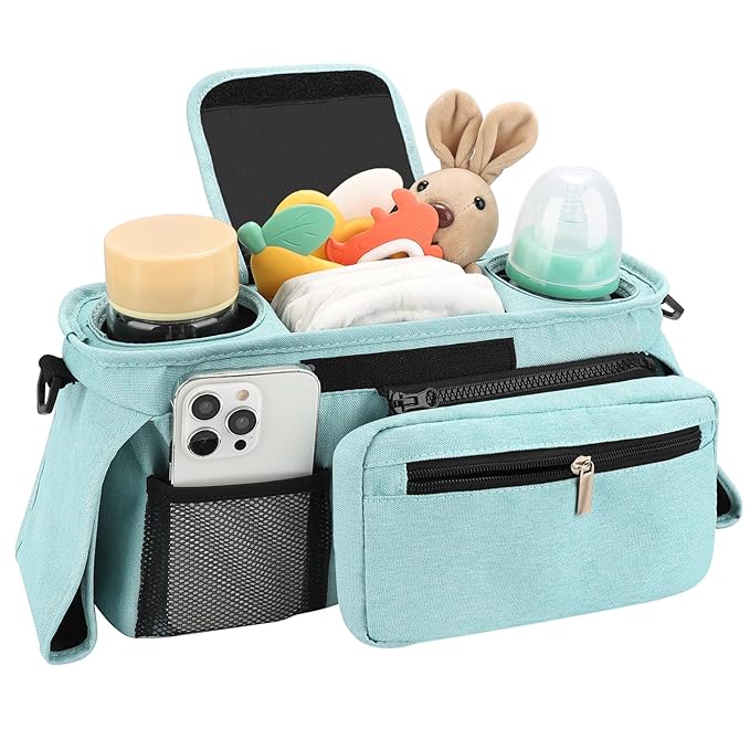 Accmor Universal Stroller Organizer with Insulated Cup Holder Detachable Phone Bag and Shoulder Strap,Stroller Bag Caddy Organizer Accessories Fits for Uppababy, Baby Jogger, Britax Strollers