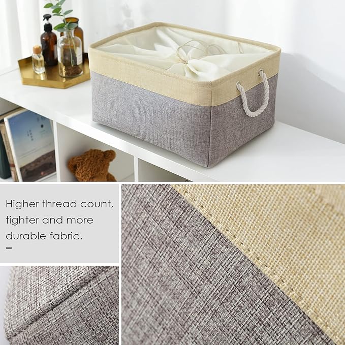 TheWarmHome Storage Bins Baskets for Organizing - Extra Jumbo 3 Pack 20.5Lx15.7Wx13.8H Sturdy Fabric Storage Basket for Shelves, Decorative Foldable Closet Nursery Toy (Gold&Grey)