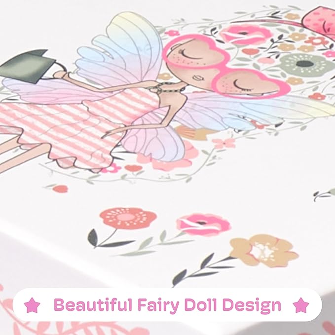 Jewelkeeper Girls Musical Jewelry Box - Durable Pine Fiberboard with Pink Lining - Kids Jewelry Box - The Beautiful Dreamer Tune - Gifts for Girls - Fairy Jewellery Box - 6x4x3.5in