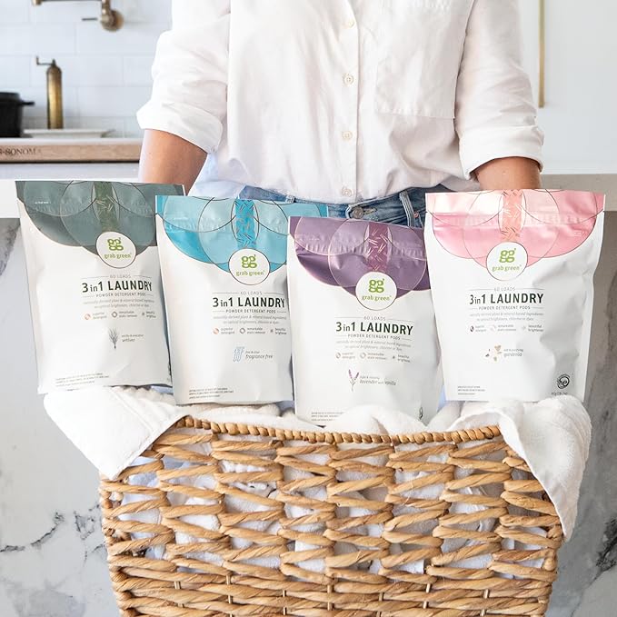 Grab Green 3-in-1 Laundry Detergent Pods, 24 Count, Lavender Vanilla Scent, Plant and Mineral Based, Superior Cleaning Power, Stain Remover, Brightens Clothes