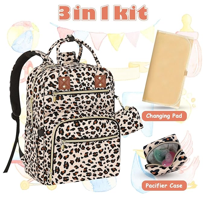 Baby Diaper Bag Backpack Travel Diaper Bags for Baby Girl Boy Large Capacity Baby Bag Backpack for Women Leopard Print