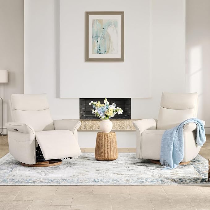 CHITA Power Recliner Chair, Electric Triple-Motor Swivel Glider Nursery Rocking Chair with Adjustable Power Headrest and Lumbar Support, GREENGARD Gold Certified, Solid Wood Base, Linen