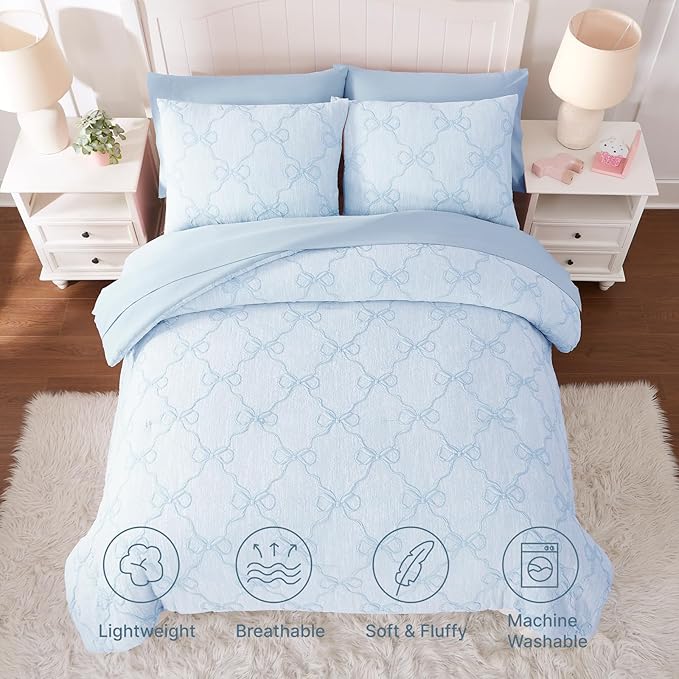 Twin Comforter Set with Sheets for Girls-5 Pieces Twin Bedding Sets with Light Blue Comforter, Sheets, Pillowcase & Sham for Kids (Light Blue Diamond, 66" X 86")
