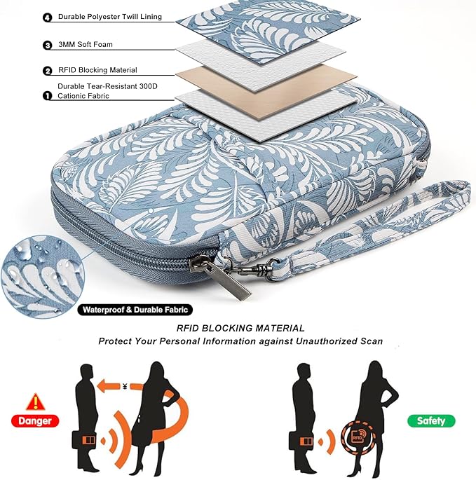 jiemei RFID Family Passport Wallet Holder Waterproof, Travel Document Organizer Credit Card Clutch Bag for Men Women (RFID Leaf)