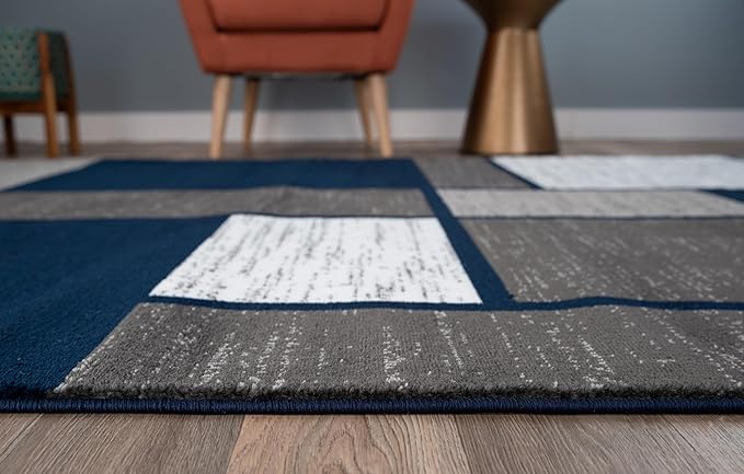 Rugshop Contemporary Modern Boxes Area Rug 6' 6" Navy (6' 6" Diameter)