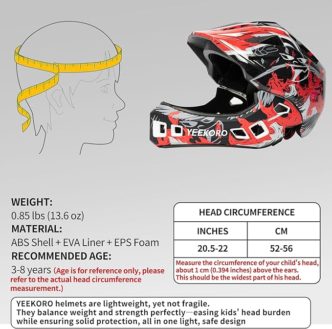 Kids Bike Helmet with Chin Guard, Adjustable Detachable Children’s Full Face Helmet for Girls and Boys, Cycling Helmets Skateboard, Scooter