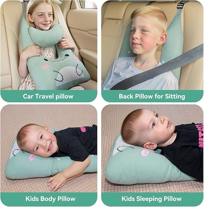 Travel Pillow,Car Pillow Kids Travel Pillow Car seat Pillow U Shaped Pillow for Travel Skin-Friendly Material The Sleeping Aid for Adults and Kids on Road Trips (Green)