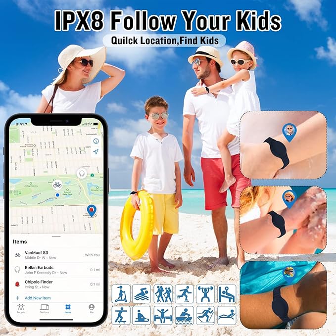 2 Pack Waterproof AirTag Bracelet for Kids, Hidden Silicone Wristband for AirTag, GPS Tracker Case for Air Tag Holder Strap Band for Child Toddler, Secure Anti-Loss Protection(Black Navy Blue)