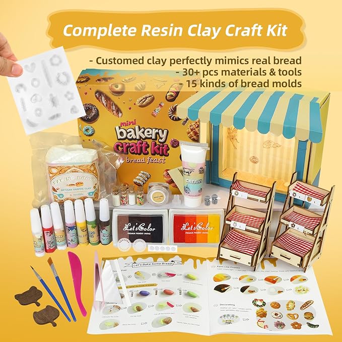 iLAND Cute Crafts for Teens Women Adults of DIY Air Dry Clay Art Mini Food, Modeling Clay Kit for Fun Date Night Craft Set Realistic 1/12 Scale Accessories for Dollhouse Kitchen Creative Crafting Gift
