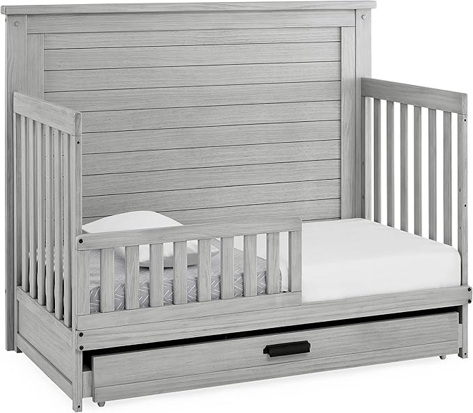 Delta Children Simmons Kids Caden 6-in-1 Convertible Crib with Trundle Drawer, Greenguard Gold Certified, Rustic Mist