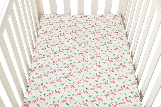 Pack n Play Sheet Stretchy Fitted Portable Mini Crib Sheets Set 3 Pack,Playard Sheets Convertible Playard Mattress Cover,Ultra Soft Jersey Material,Flamingo Elephant & Lion