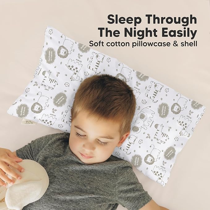Toddler Pillow with Pillowcase - 10x18 My Little Dreamy Kids Travel Bed Pillows for Sleeping, Organic Cotton Small Pillowcase, Soft & Breathable, Machine Washable, 2-5 Years Old (Jolly Rainbow)