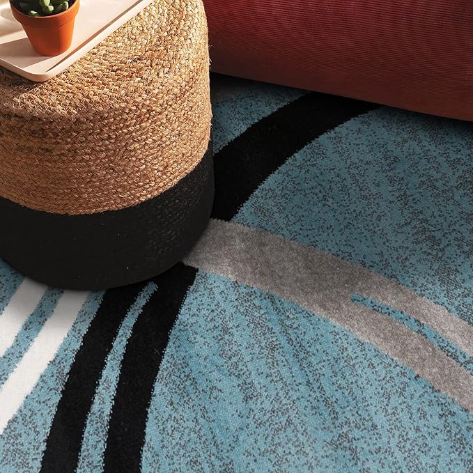 Rugshop Modern Wavy Circles Design 6' 6" (6' 6" Diameter) Blue