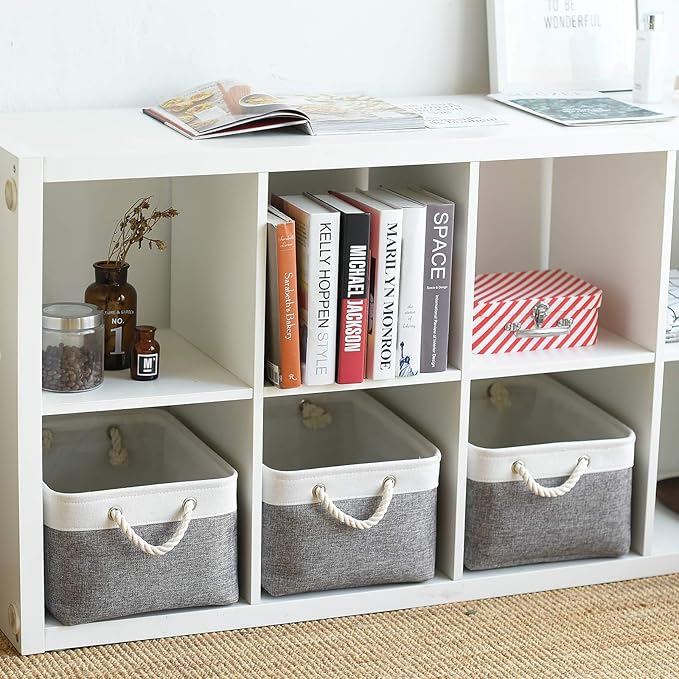 Storage Basket 16x12x8 inch Fabric Sturdy Canvas Storage Bins Organizer with Handles for Clothes and Storage Foldable Storage Boxes Cubes