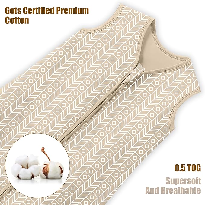 SWEET DOLPHIN Baby Sleep Sack 18-24 Months - 100% Cotton 2-Way Zipper TOG 0.5 Infant Wearable Blanket, Newborn Essentials Toddler 3 Pack Sleeping Sacks - Brown