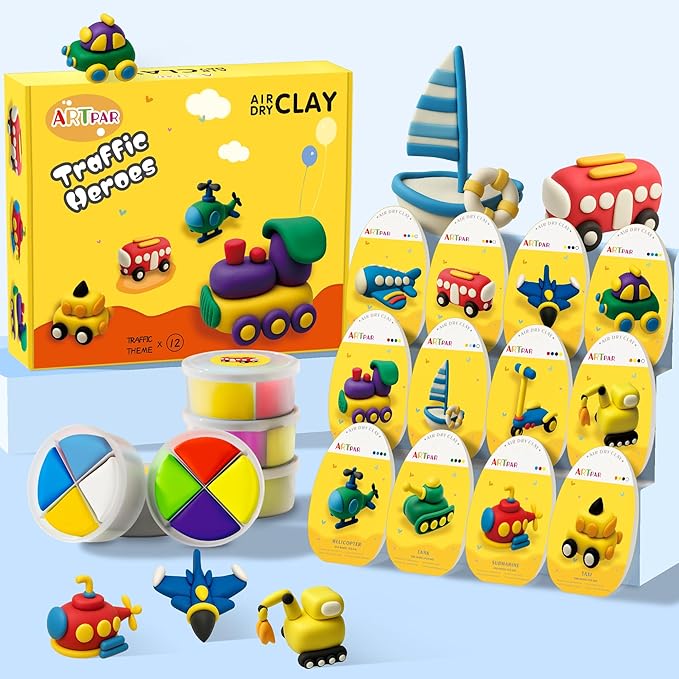 Kids Air Dry Clay Kit,12 Pack Traffic Modeling Magic Clay Sculpting Set | Ultra Light Non-Toxic DIY Art & Crafts School Classroon Projects,Home Party Favors Supplies for Boys Girls Adults