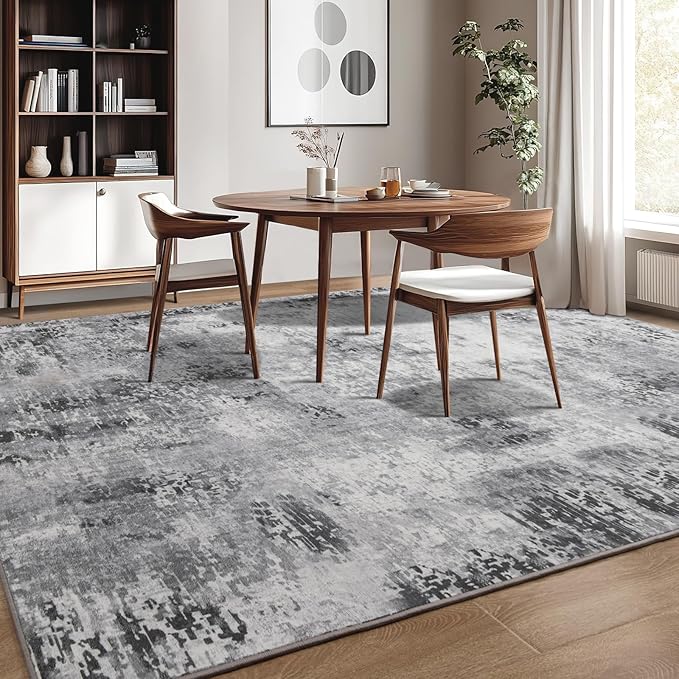 Kelarea Living Room Rug 6x9 Grey Rug Machine Washable Large Area Rugs, Non Slip Abstract Vintage Indoor Carpet for Bedroom, Nursery, Classroom, Dining Room, Home Office