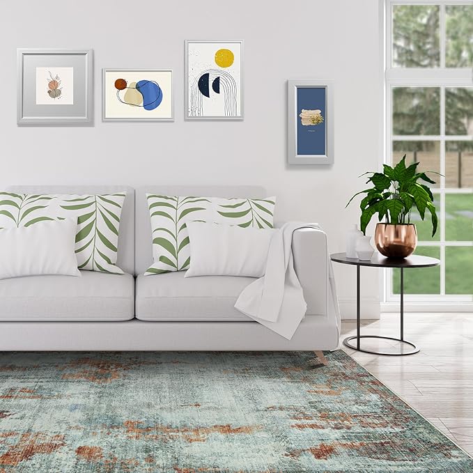 9x12 Area Rugs for Living Room Rug Washable: Modern Large Rug for Dining Room Bedroom Carpet Non Slip 9 by 12 Indoor Abstract Nursery Home Office Red Brown