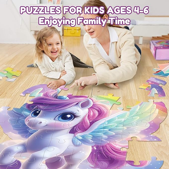 45pcs Unicorn & Mermaid Double-Sided Floor Puzzles, Ages 3-8, 27.6x32 In, Waterproof, EVA Material, Jumbo Jigsaw Puzzle, 1 Set of 45 Pieces