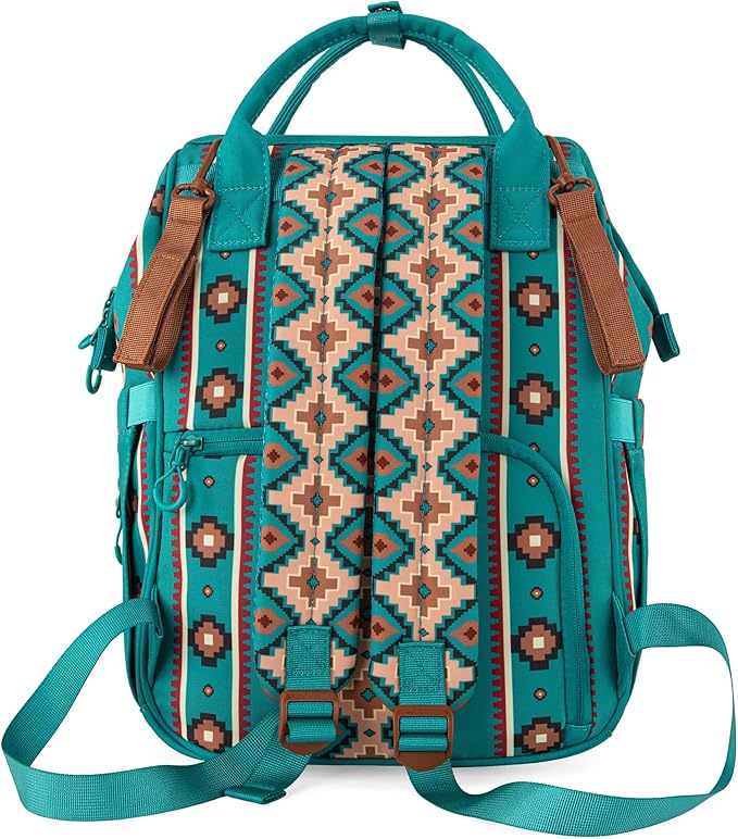 Wrangler Aztec Backpack Organized Daypack Travel Baby Bag with Stroller Strap and Side Bottle Pockets