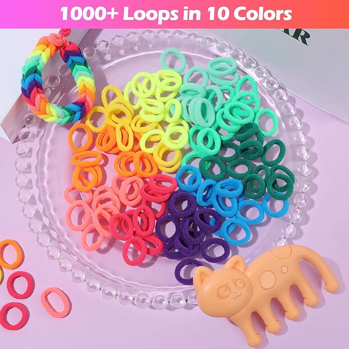 IQBOX Bracelet Making Kit Arts and Crafts for Girls Ages 8-12, Weaving Loom Rainbow Bands DIY Toys Birthday Gifts for Kids 6 7 9 10 11 13 Year Old, 1000+ Elastic Cloth Rubber Band Fabric Loops