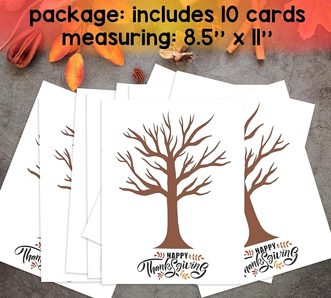Gratitude Tree Fingerprinting Kit, DIY Happy Thanksgiving Keepsake, Baby Keepsake Gifts, 10 Cards, Thanksgiving Party Game Supplies, Make Your Own Thank You Greeting Cards Gifts for Mom and Dad, 03