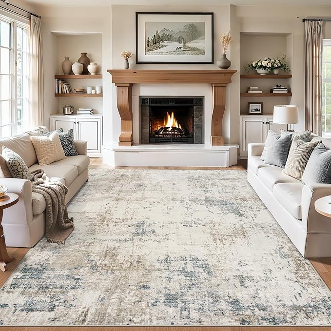 Area Rugs 9x12 Living Room - Washable Rug Modern Abstract Soft Large Neutral Non-Slip Carpet Indoor Floor Stain Resistant Thin Carpets for Bedroom Dining Room Farmhouse Nursery Home Office Multi