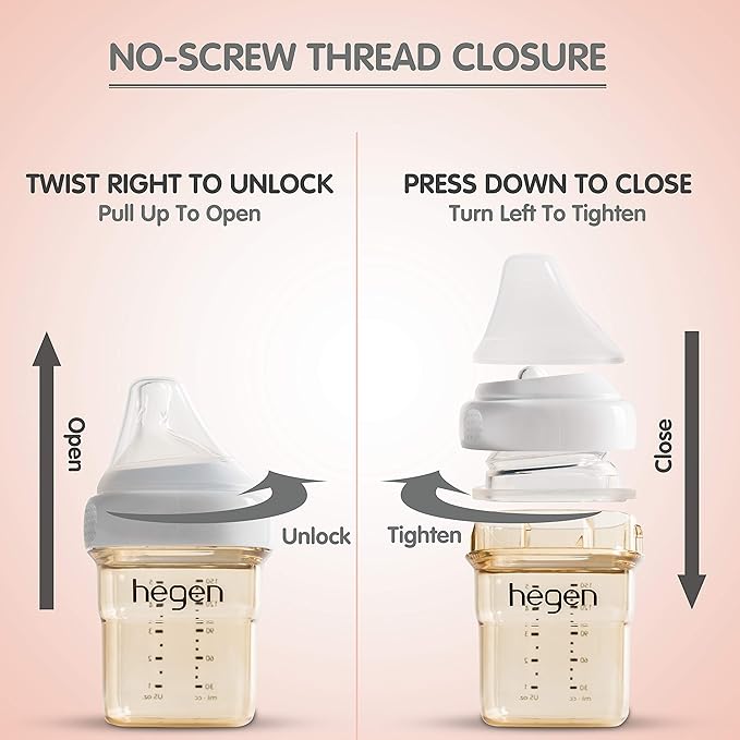 hegen Baby Bottles - Anti Colic Baby Bottles Wide Neck - Breastfeeding System 5 oz with Slow Flow Teats (2 Pack)