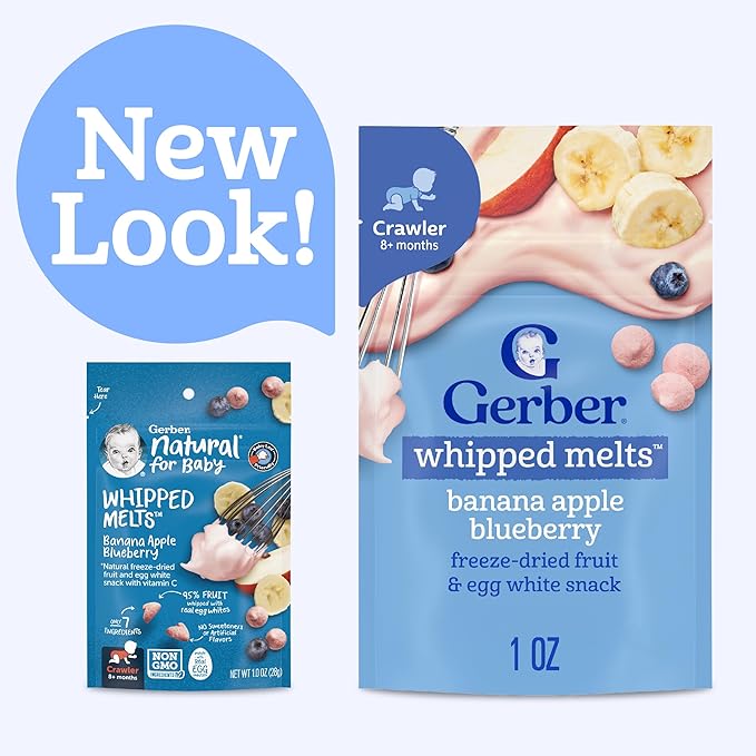 Gerber Stage 3 Baby Food Snacks, Banana Apple Blueberry Whipped Melts, Baby Led Feeding, 7PK