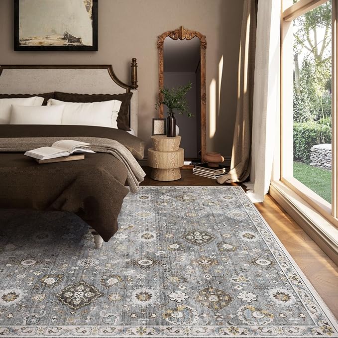 Machine Washable Rug for Living room: 5x7 Area Rugs Boho Vintage Rugs Stain Resistant Non Slip Low Pile Lightweight Soft Carpets for Bedroom Kitchen Dining Room Nursery Kids Room Farmhouse Home Office