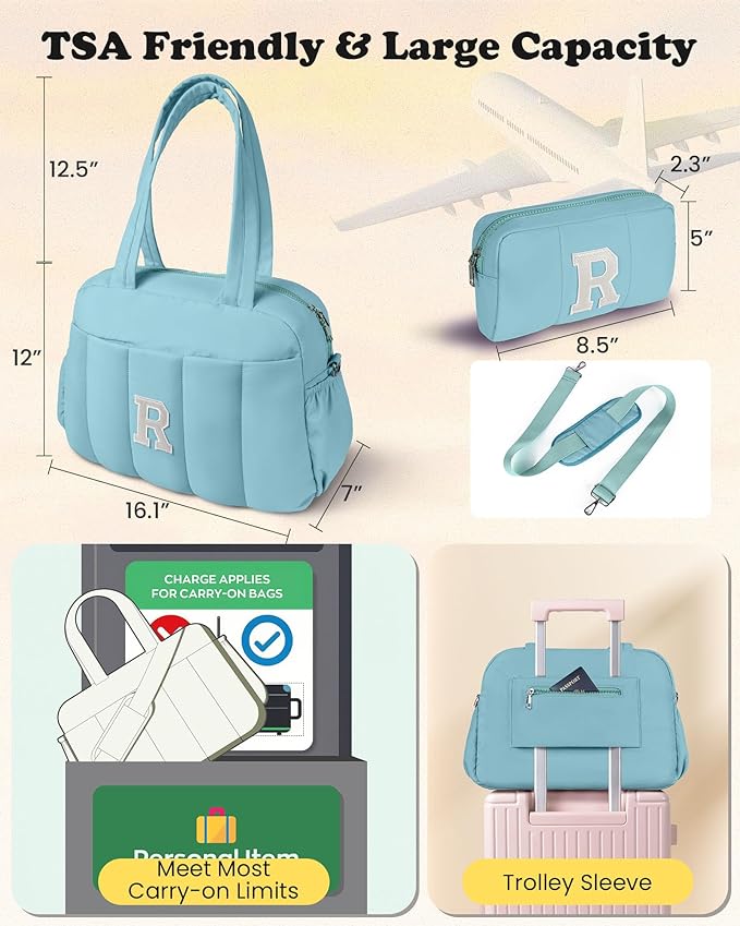 Duffle Bag, Weekender Bags for Girl，Initial Overnight Bag with Wet Pocket，Monogrammed Gift for Woman-Lightweight Dance Bags Personalized Gymnastics bag with Makeup Pouch