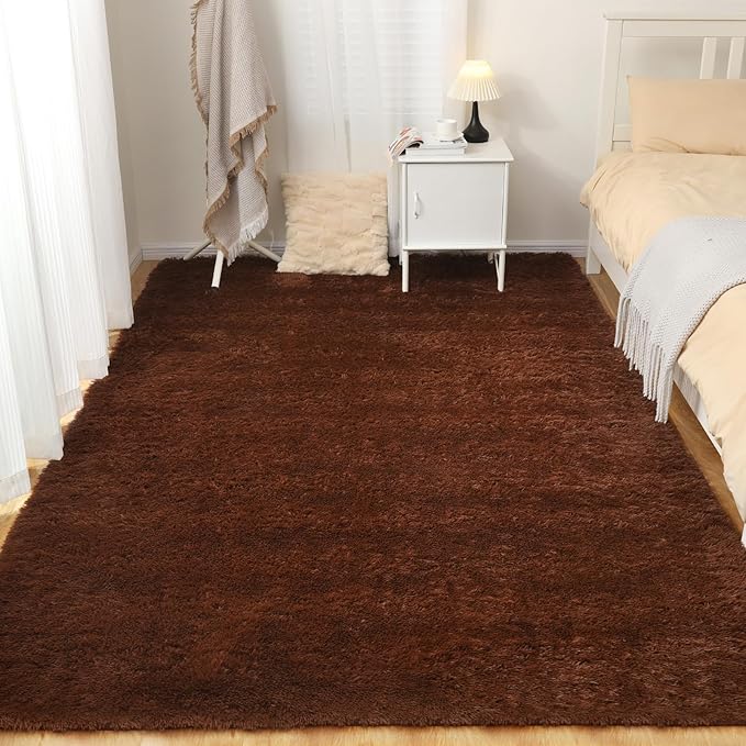 Area Rug 4x5.8, Soft Rugs for Living Room, Plush Fluffy Rugs for Bedroom, Non-Slip Indoor Carpet for Nursery, Study Room, Playroom, Home Decor, Brown