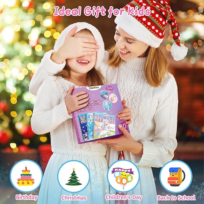 PERRYHOME 3PCS Sticker by Number Paint Books for Girls Ages 4-8, Unicorn Mermaid Frozen Themes Sticker Activity Books, Girls Crafts Party Birthday Christmas Gifts Toys