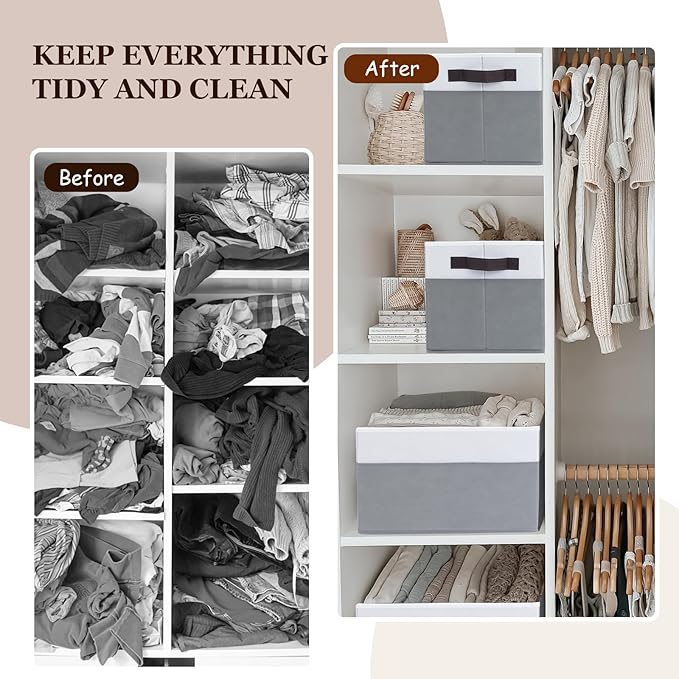 Criusia 4 Pack Large Storage Baskets for Shelves | Fabric Closet Organizers and Storage Bins with Handles Home Organization | Decorative Collapsible Baskets for Organizing Clothes Toy Nursery 14"x10"