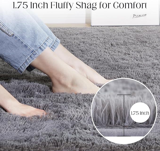 Ultra Soft Grey Rugs for Living Room, 5x7 Fluffy Plush Area Rugs for Bedroom, Non-Slip Floor Carpet for Kids Room, Bedside, Playroom, Corridor, Indoor Decor