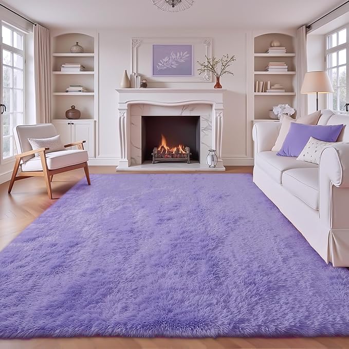 8x10 Area Rug for Living Room: Fluffy Shag Soft Washable Rugs Large Fuzzy Plush Indoor Carpet for Bedroom Nursery Playroom Kids Girls Boys Room (Purple, 8'x10')