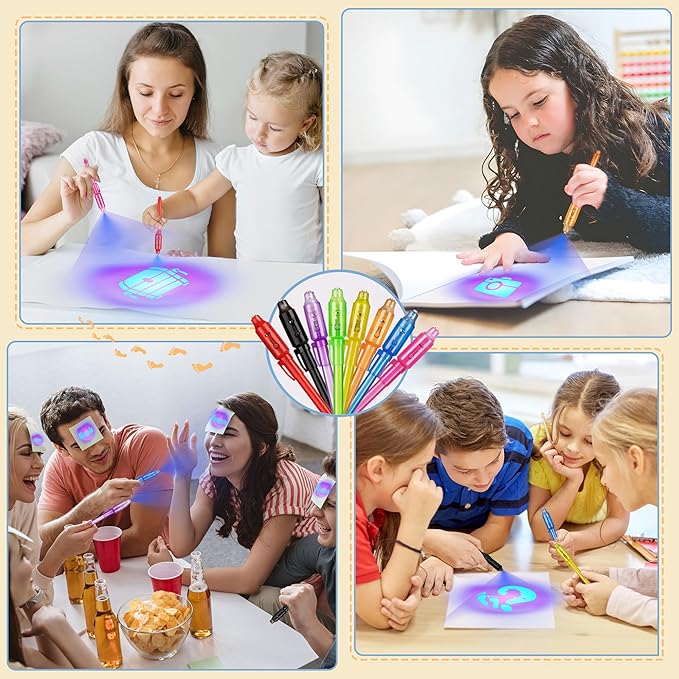 Invisible Ink Pen 24Pcs, Spy Pens with UV Light, Magic Marker, Classroom Prize, Birthday party favors for kids 8-12, Kids Christmas Gift Stocking Stuffers