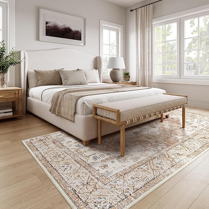 Lahome 5x7 Boho Machine Washable Area Rug (Non-Slip Lightweight Low-Pile)(Oriental Distressed Print for Living,Bedroom,Office)