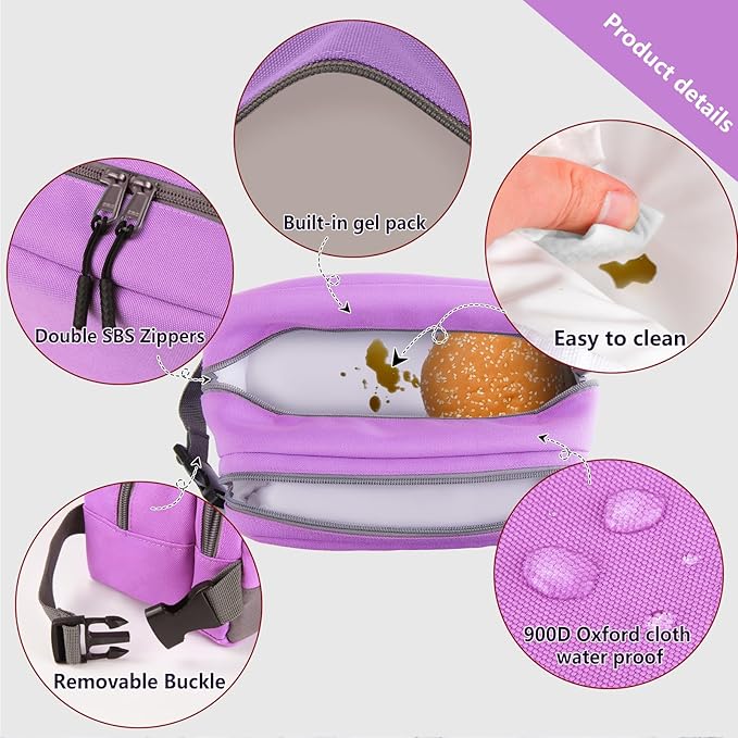 Cerbonny Small Cooler Bag Freezable Lunch Bag, Small Lunch Bag Insulated with Ice Pack, Double Layer Insulated Snack Bag for Work School Trip, Mini Cooler Bag Ideal for Fresh Snacks (Purple Double)