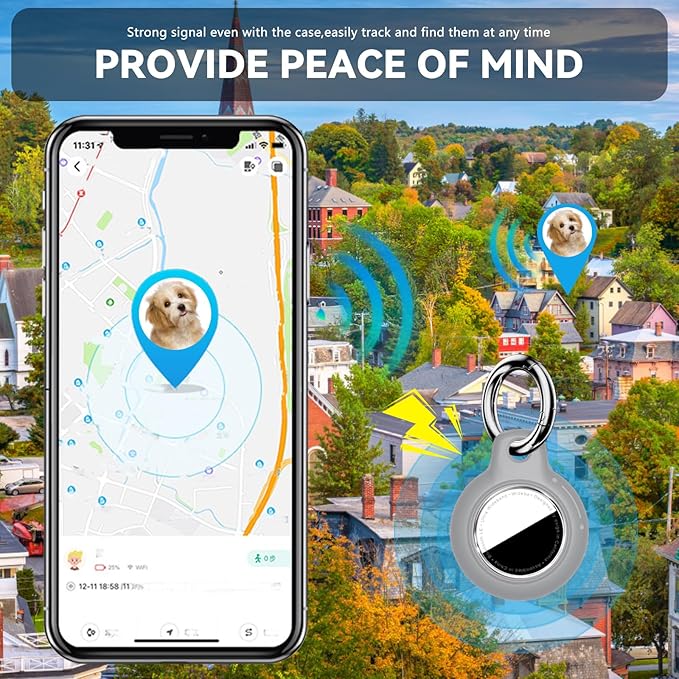 Upgrade Waterproof 2 Pack Airtags Holder with Apple Airtags Keychain, Hard PC Air Tag Case, Anti-Scratch & Shock Air tag Holder, Men's Women's Keyrings & Keychains-Black+Grey