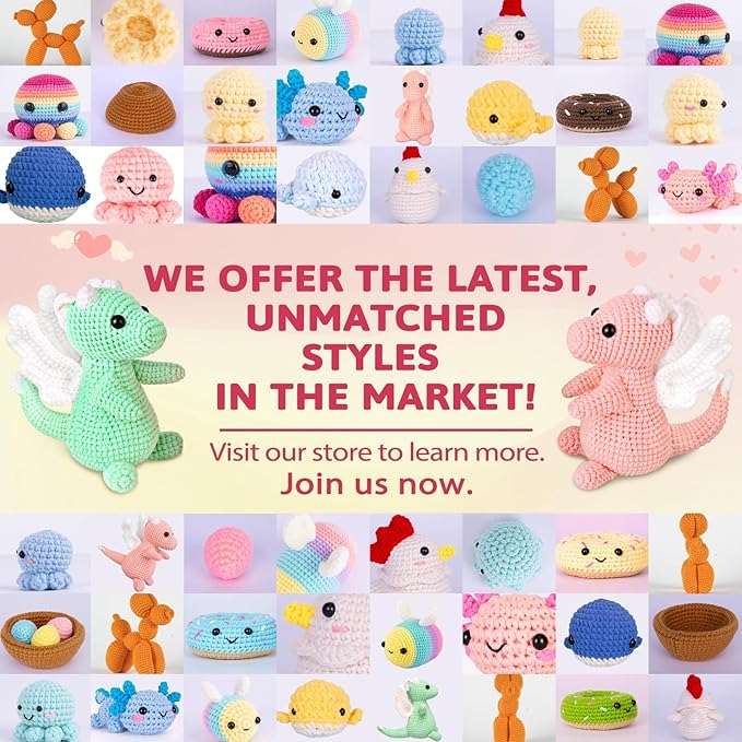 Crochetta Crochet Kit for Beginner, Crochet Starter Kit w Step-by-Step Video Tutorials, Crochet Kit for Beginners, Beginner Crochet Kit for Adults Kids Women Men Complete Kit Included (2 Dragons)