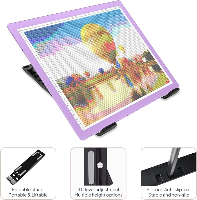 iVyne Corded A4 Light Pad for Diamond Painting & Art Projects – LED Light Board with Diamond Art Accessories – Ultra-Thin & Portable Diamond Dot Light Board, Perfect for Artists - Purple
