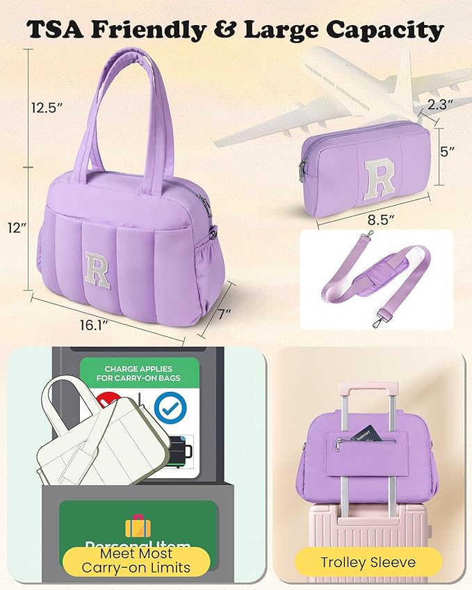 Gift Ideas for Women-Initial Duffle Bag, Carry On Bags for Women，Overnight Bag with Wet Pocket，Lightweight Travel Bags Personalized Gym Tote with Makeup Pouch