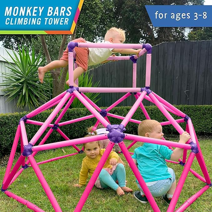 Eezy Peezy Monkey Bars Climbing Tower - Active Outdoor Fun for Kids Ages 3 to 8 Years Old, Pink