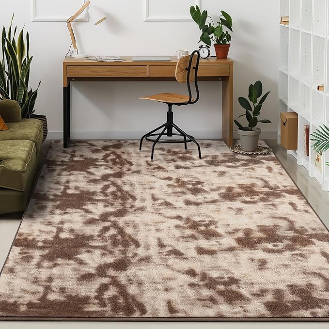 Kimicole 5x8 Washable Area Rugs for Bedroom Living Room, Low Pile Ulta-Thin Solid Color Rug, Non-Slip Soft Fluffy Carpet for Nursery Kids Room Dorm Room Home Decor (Brown)