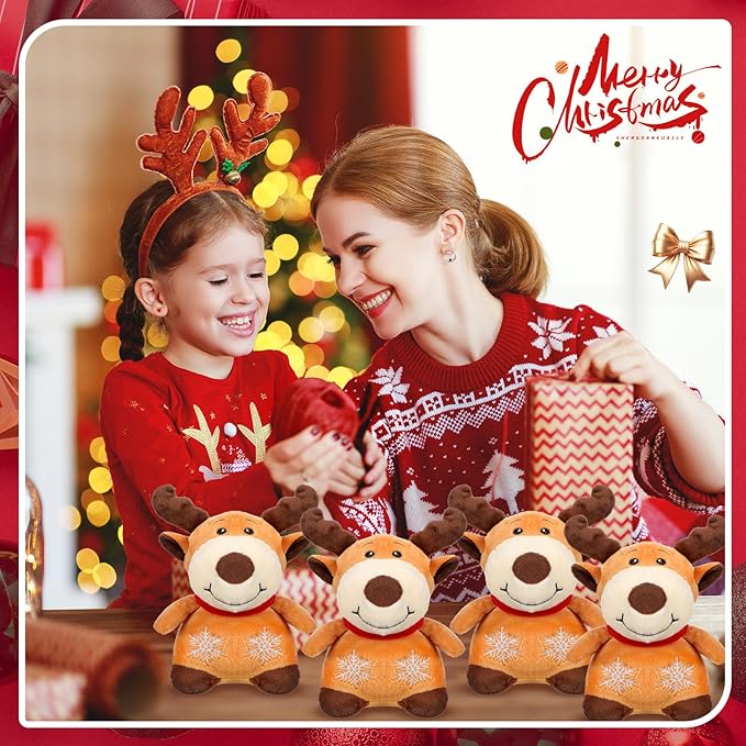 Liliful 10 Pack 8 Inch Christmas Reindeer Stuffed Plush Toy Christmas Elk Deer Stuffed Animal Toys Xmas Plush Elk with Red Scarf Winter Holiday Decoration Gifts for Boys Girls