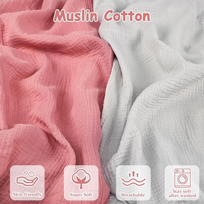 Hooyax Baby Lounger Cover 2 Pack - 100% Muslin Cotton Newborn Lounger Pillow Covers Only, Soft Breathable Infant Lounger Cover with Reinforced Stitching, Fits Most Standard Baby Loungers (Grey Pink)