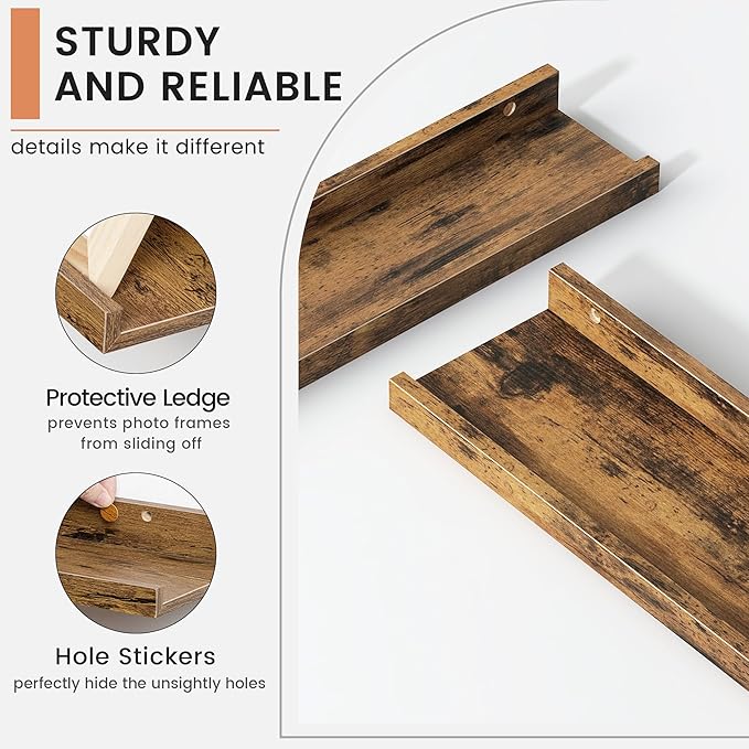 Floating Picture Ledge Shelves Set of 4, 36 Inch Shelves with Lip - Large Nursery Book Shelf for Toys Storage, Kids Bookshelf - Wall Mounted Living Room Bedroom Decor Frames